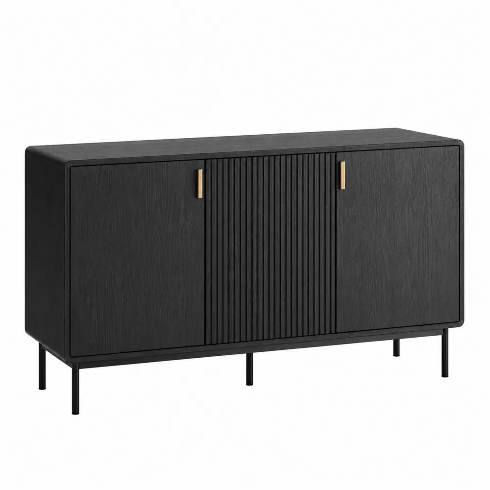 Credenza in legno nero con maniglie dorate
