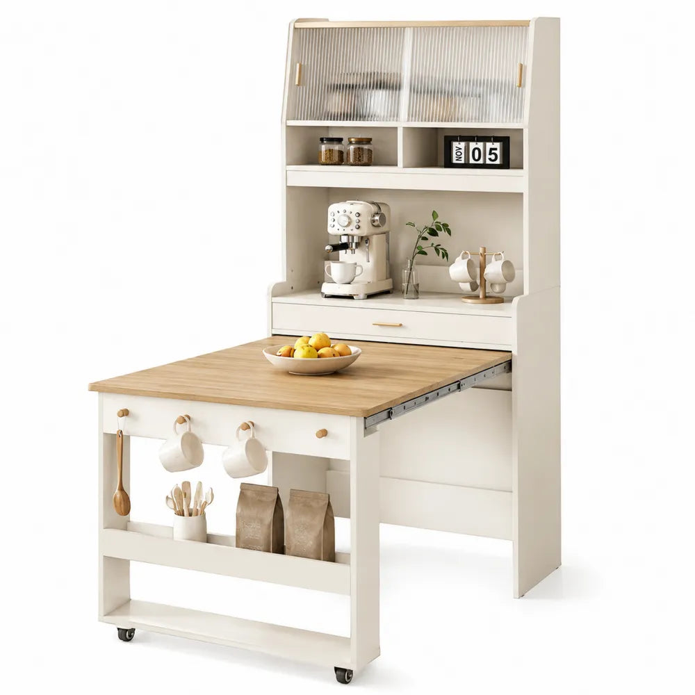 Credenza MDF con Tavolo Estraibile e Vetro Acrilico