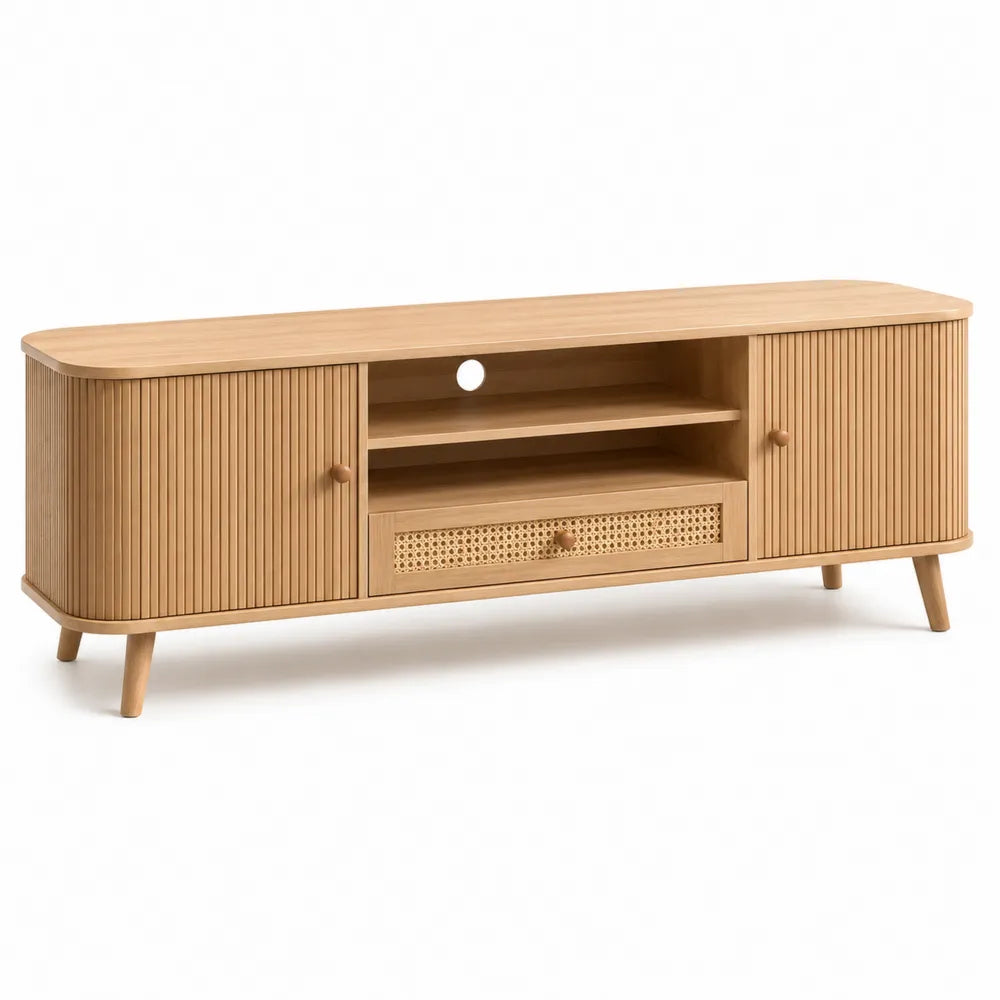 Mobile TV in Legno di Quercia e Rattan