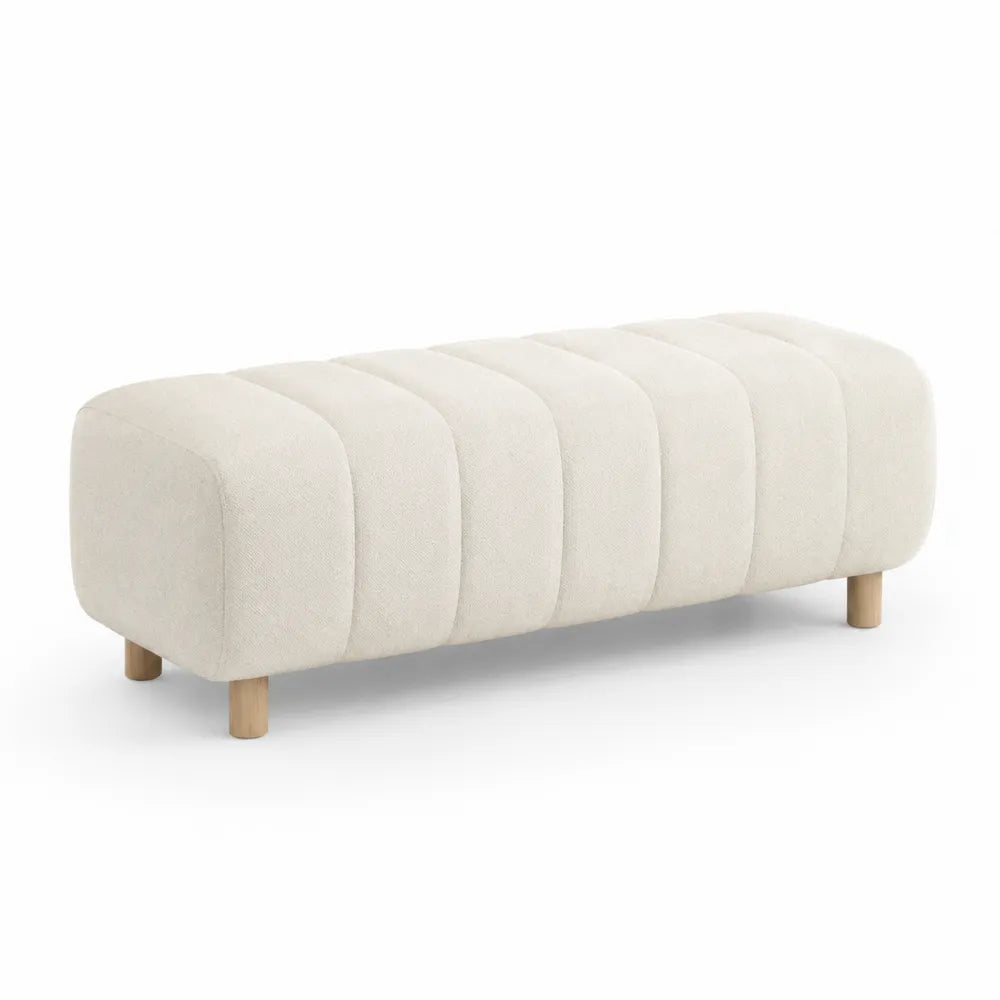 Panca rettangolare in tessuto beige 120 cm