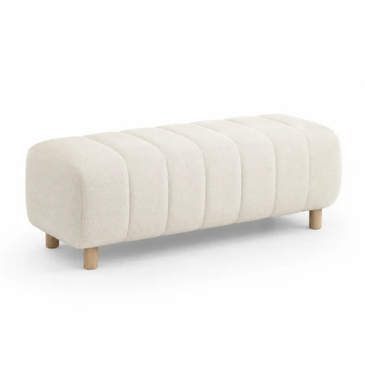 Panca rettangolare in tessuto beige 120 cm