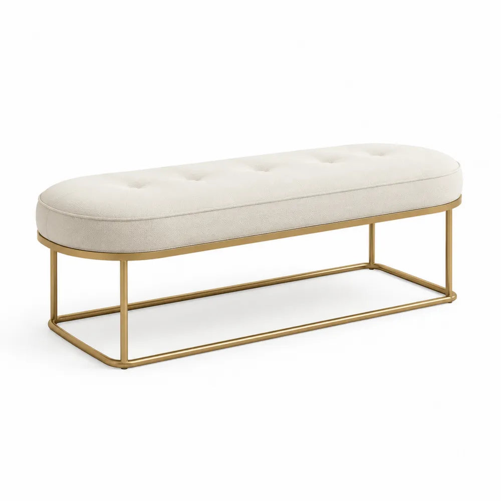 Panca in metallo e tessuto beige