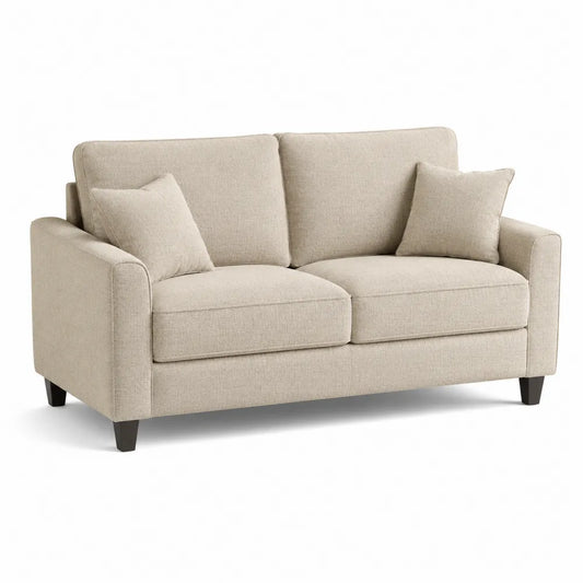Divano 2 Posti in Tessuto Beige con Cuscini