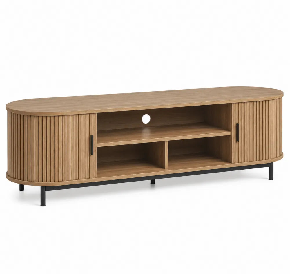 Mobile TV Legno MDF Rovere Chiaro con Ante e Ripiani