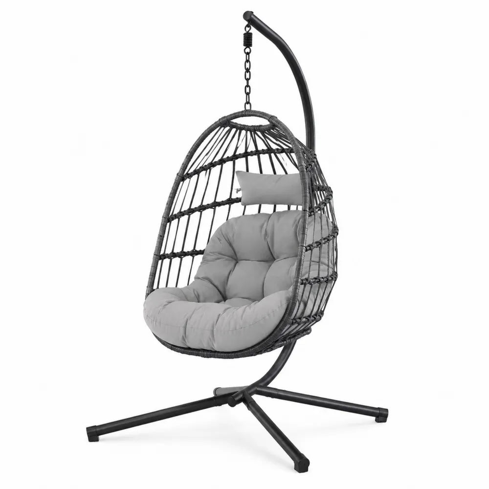 Sedia Sospesa in Rattan Sintetico con Struttura in Acciaio