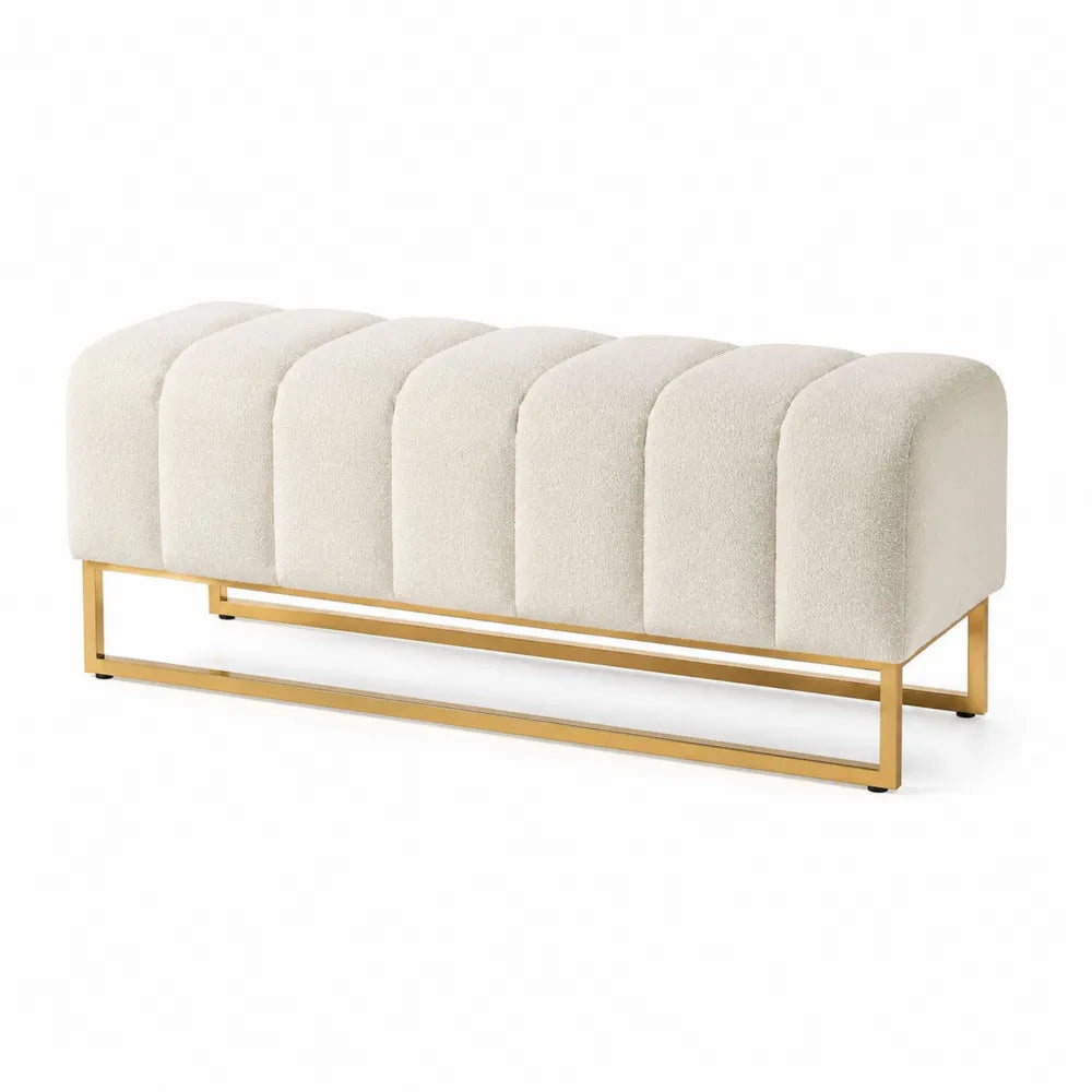 Panca in tessuto bouclé con base in metallo 120x40x45 cm