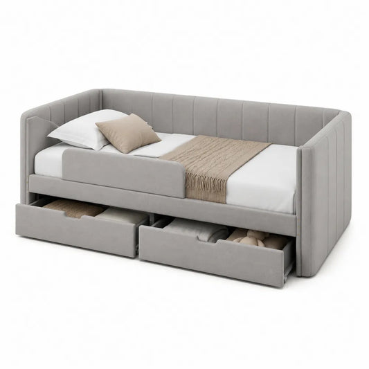 Divano Letto Singolo in Velluto con Contenitori e Cassetti