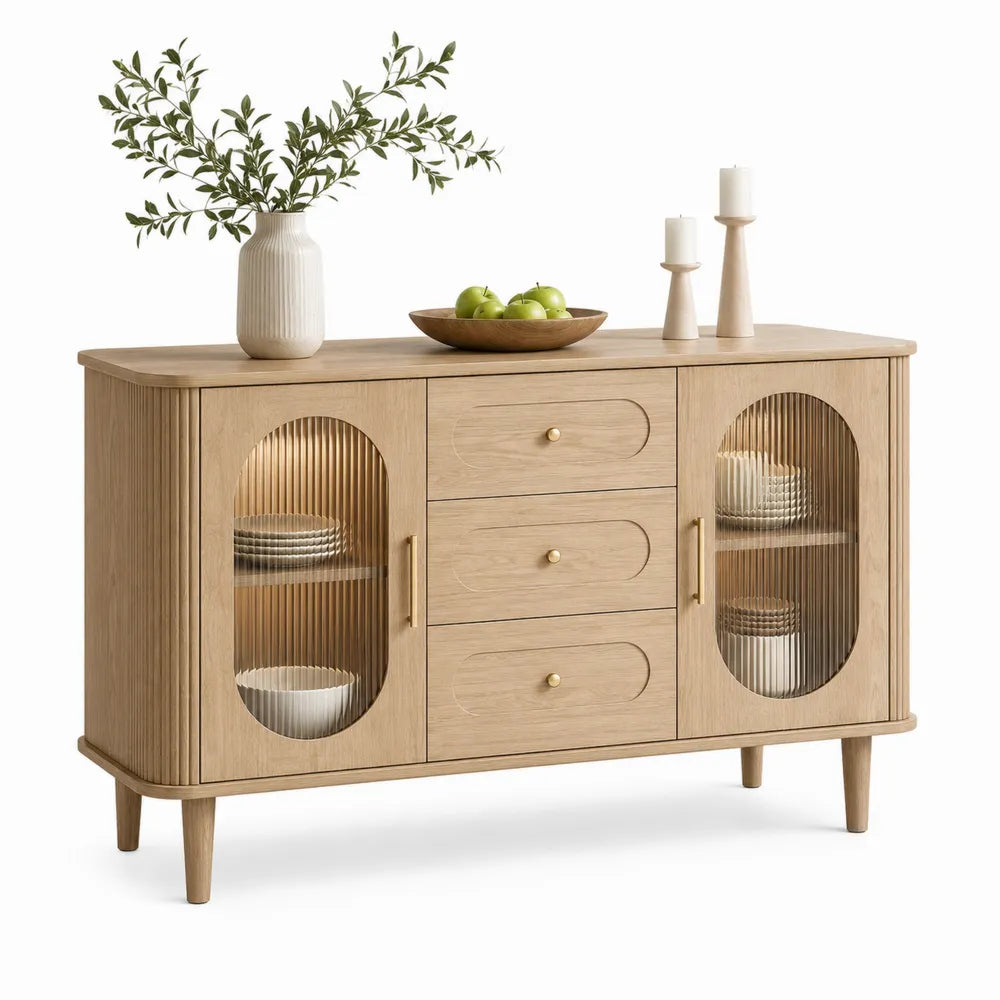 Credenza in legno di rovere con vetro scanalato