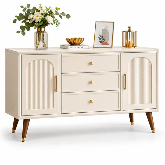 Credenza in Legno MDF con Ante e Cassetti Crema